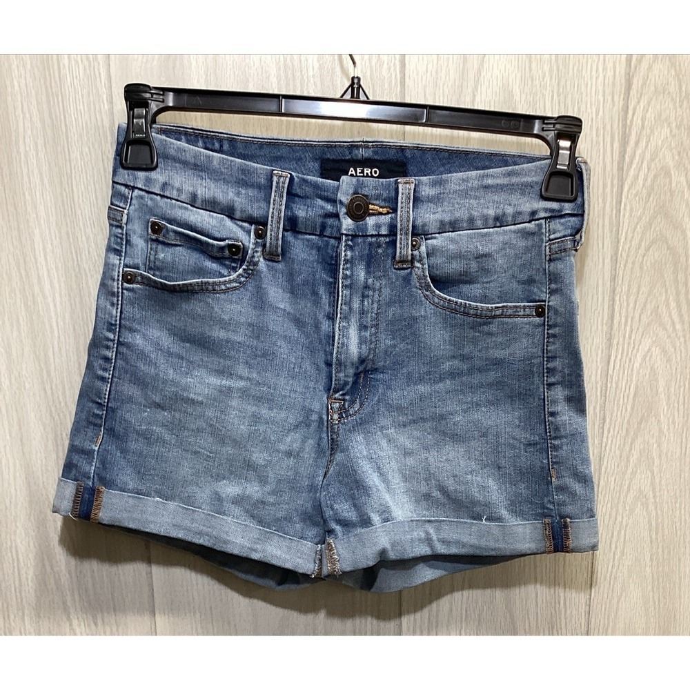 AERO Women's (Size 4) High Rise Curvy Midi 3" Inseam Roll Cuff Jean Shorts